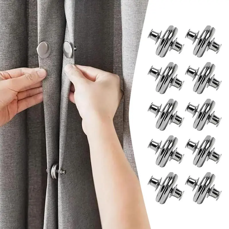 10 Pairs/Set Compact Non-Customised Zinc Alloy Double-Sided Magnetic Curtain Clips - Lightproof, Fingernail-Open, Hold-Fast, Easy-to-Install Window Accessory for Home, Hotel, Bathroom Drapes Closure Solution
