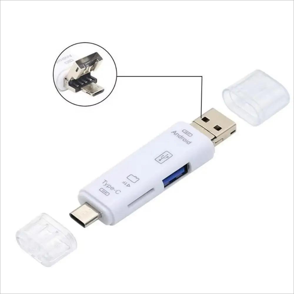 5-in-1 USB-C Card Reader OTG Adapter with SD/TF/Micro USB for Android Phone Laptop USB 2.0 Data Transfer