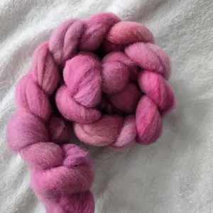 Shar's Purls Roving Braid-Bubblegum - 4 oz Hand-Dyed Pink Corridale Wool for Needle Felting & Spinning Projects