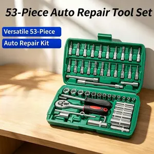 53PCS Socket Wrench Set, Full Size Hardware Tools, High Hardness Anti-rust, With Storage Case, Auto Mechanical Household Repair Use