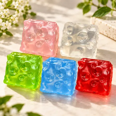 Coconut Oil-Filled Squishy Cube Toy - Yellow, Pink & Clear, 1.97/2.36/2.75 in Soft TPR Squishy Fidgets, Squeeze Stress Relief Cubes for Sensory Play, ASMR Play & Stress Relief Fidgeting