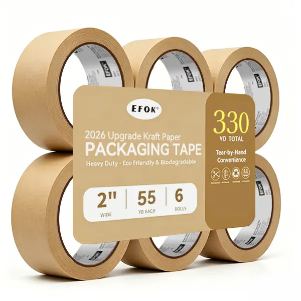 6 Rolls Brown Packing Tape 2 Inch Bulk, 2026 Upgrade Kraft Paper Packaging Tape, 2 Inch x 55 Yards, Cardboard Shipping for Packing Boxes, Tear by Hand for Express Parcels & Office Use