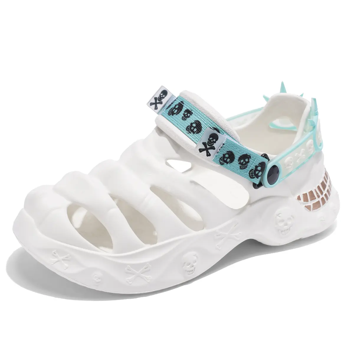 Gothic Skull Crossbones Chunky Platform Clogs for Men Women Adjustable Heel Strap Hollow EVA Anti Slip Summer Street Beach Water Sandals