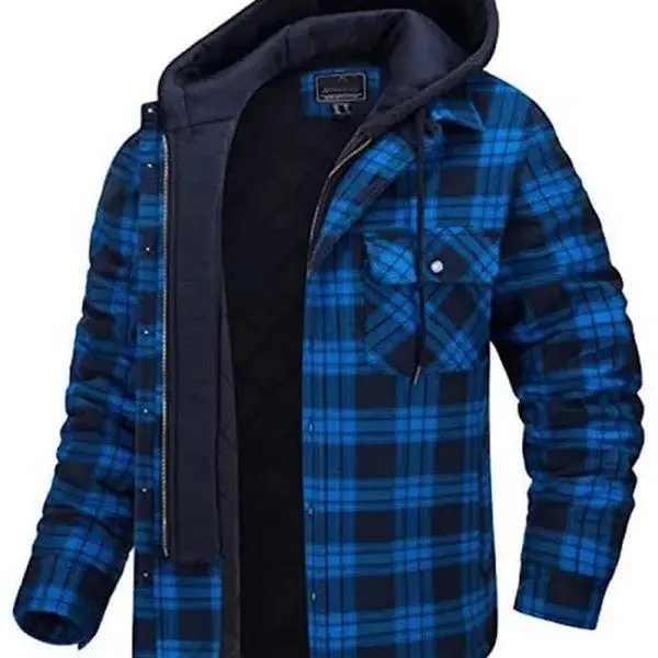 Elesuit Men's Full Zip Fleece Flannel Jackets Shirt Plaid Cotton Hoodies Soft Warm Coat for Men with Hood