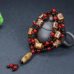 1pc Men's Nine Eyes Sky Beads Agate Necklace, Buddhist Sacred Things Sky Beads Necklace, Holiday Gift