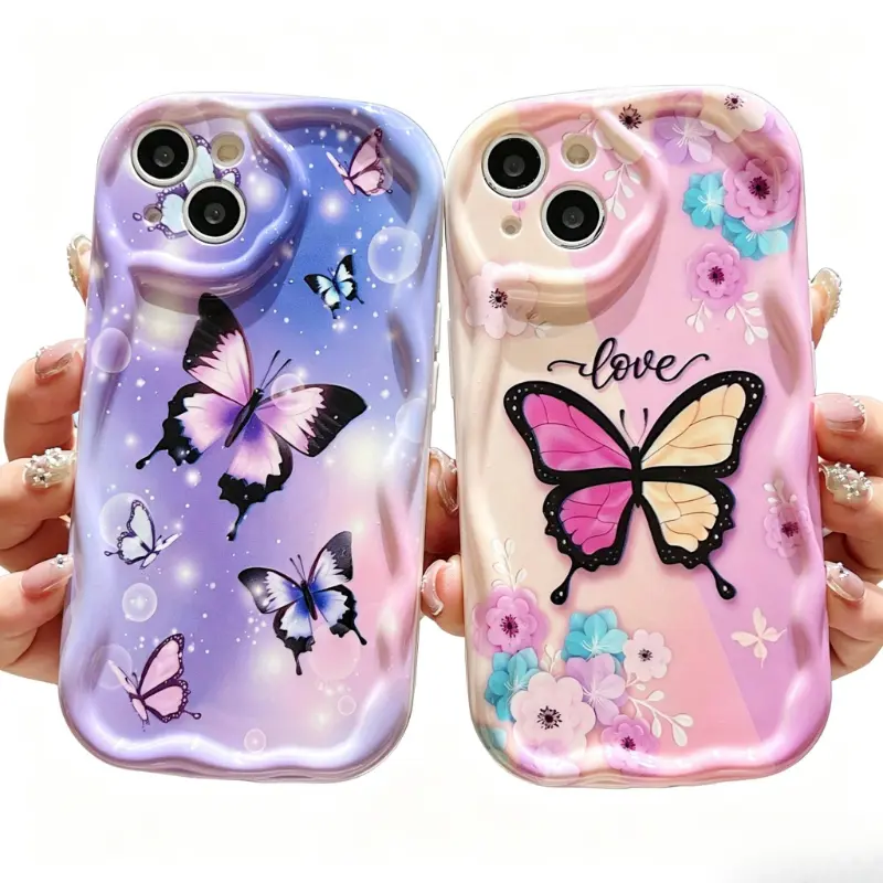 Colorful Butterfly Flowers Pattern Straight-Edge Silicone TPU Casing for Smartphone, Cellphone, Handheld Devices - Shockproof, Non-Slip, Military-Grade Protection Cover for iPhone 17,16,15,14 Pro Max,13,12,11,XR,XS Plus Mobile Accessories