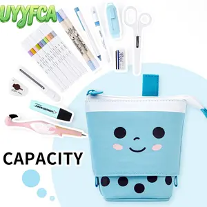 Cute Pencil Shaped Telescopic Pencil Case,Cute Kawaii Pop-Up Standing Pen Holder, Retractable Stationery Organizer with Large Capacity, Multi-Use Makeup Pouch for School, Office and Travel for Girls Students Women Adult summervibes