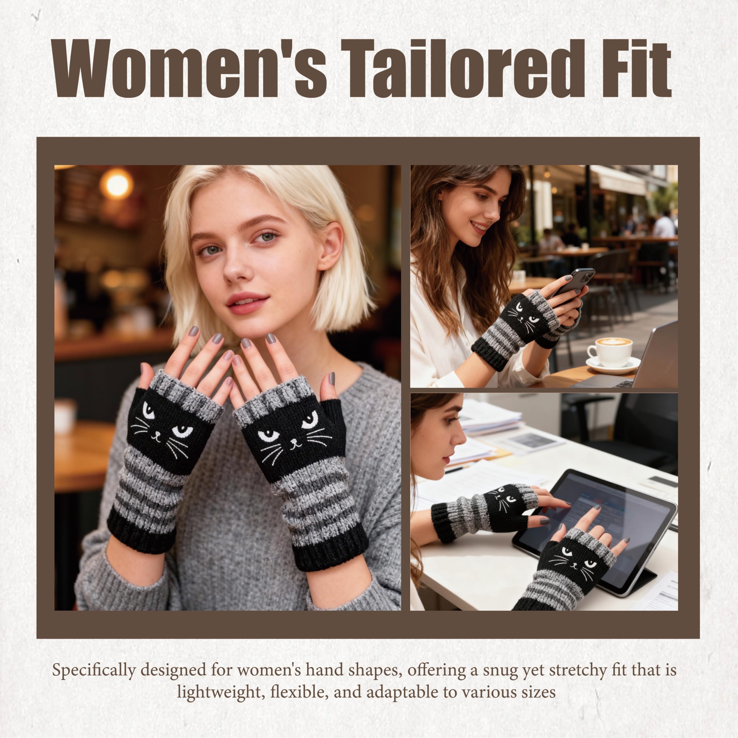 【Buy One Get One Free】Women's knitted fingerless gloves with cute cat embroidery pattern - comfortable and fashionable gloves suitable for casual spring wear