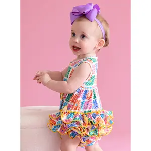 Ruffle Bubble Romper - Flower Tiles