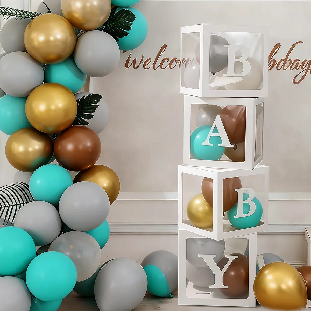 Eco-Friendly Newborn Paper Surprise Boxes Party Pack - 30x30cm Self-Assembly "BABY" Letters Decor Kit for Gender Reveal, Baby Shower, with Decoration, Party Ideas, Event Setup, Solo Setup Ease Support