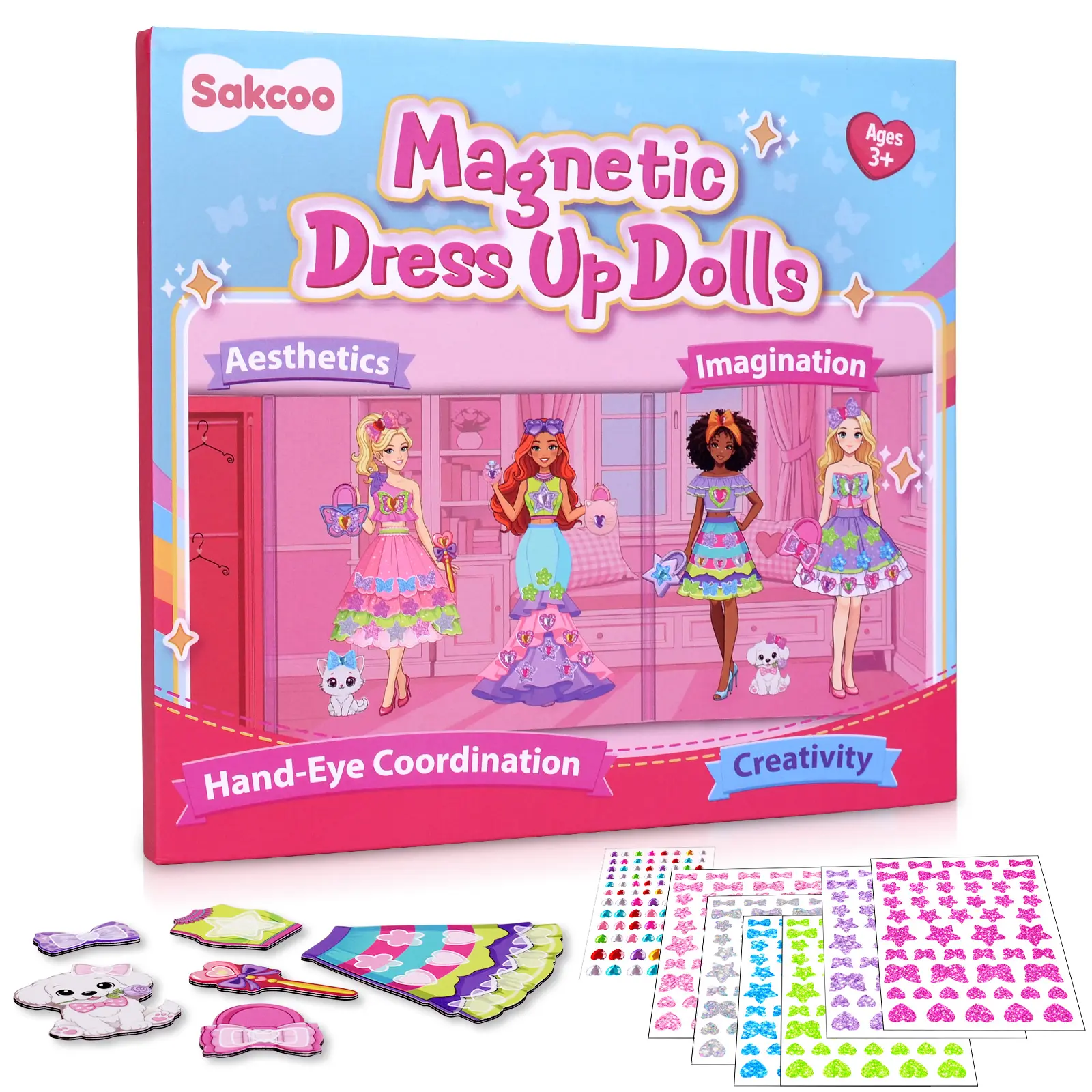Magnetic Dress-Up Set for Girls | Pretend Play Fashion Toys with 4 Dolls, 4 Tops, 4 Skirts, 10 Accessories & 400 Stickers | Mix & Match Create Unlimited Outfits | Birthday Gift for 3+ Years Old