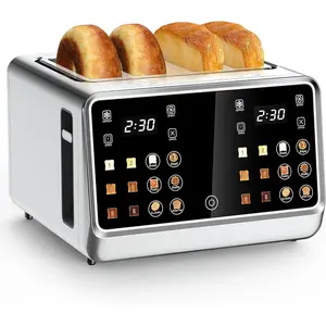 4 Slice Touch Screen Toaster with LCD Display Stainless Steel Digital Toaster 6 Bread Types 6 Shade Settings Smart Extra Wide Slots Bagel