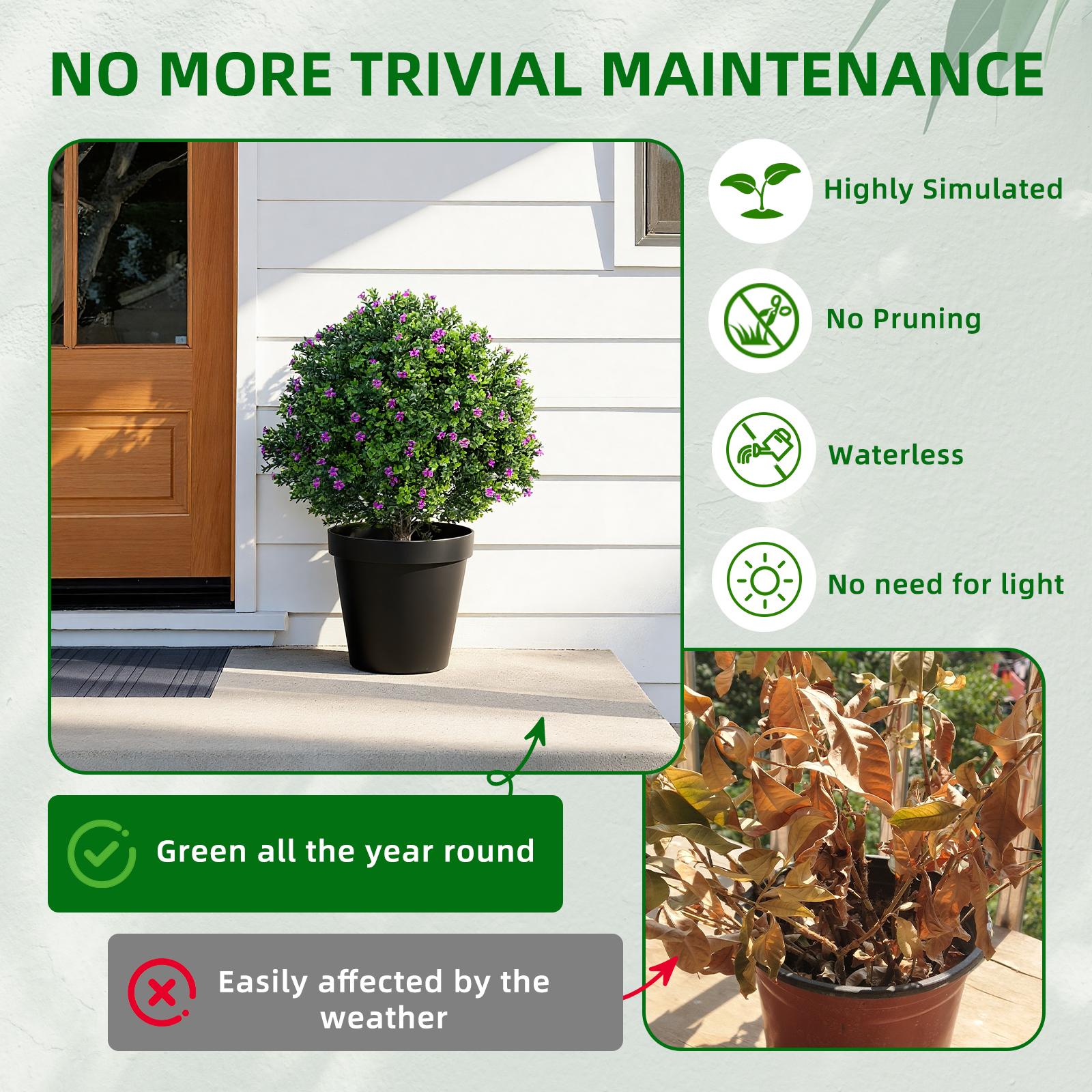 2 Pieces Artificial Flowering Plants in Floors with Iron Picket and Plastic Stem, 60 x 40 cm PE Leaves and Violet Flowers for Outdoor/Indoor Garden,Terrace Supplies,Wedding Party Decoration