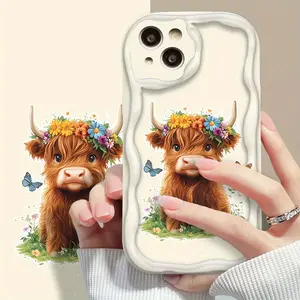 Highland Cow Pattern Straight Edge Phone Case Soft Case for iPhone 17 16 15 14 Pro Max 13 12 11 X XS Plus Shockproof Drop Protection Rugged Durable Silicone Cover