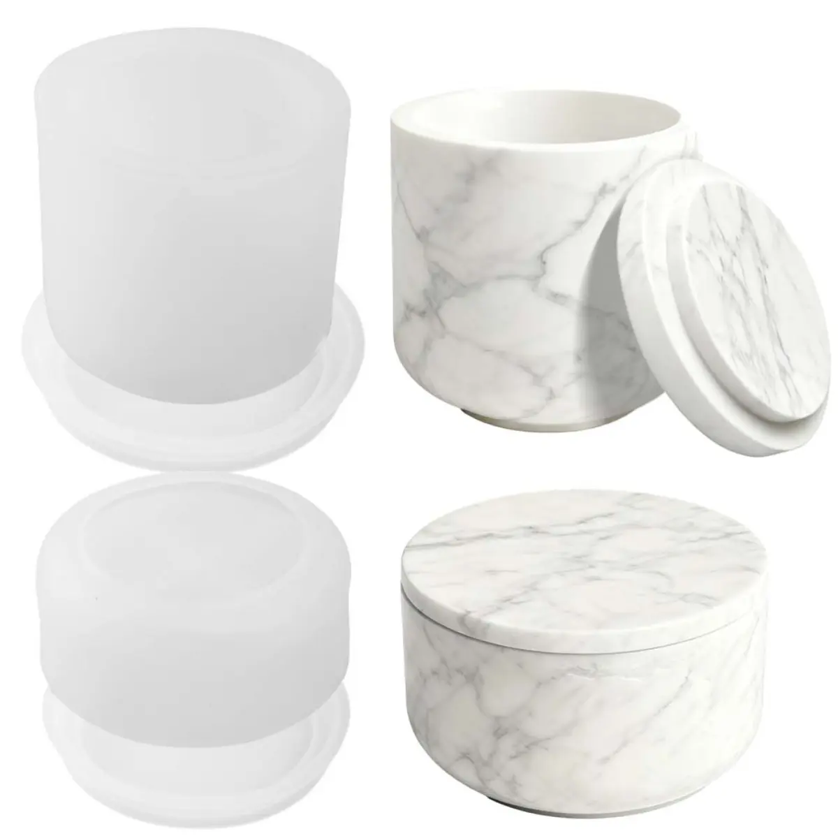 2-pcs Silicone Resin Can Mold with Lid, Soft and Reusable, Used for DIY Production of Storage Cans, Jewelry Racks, Candy Containers, Candle Holders