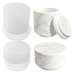 2-pcs Silicone Resin Can Mold with Lid, Soft and Reusable, Used for DIY Production of Storage Cans, Jewelry Racks, Candy Containers, Candle Holders