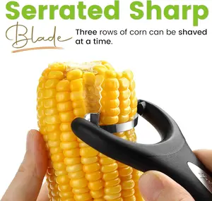 Stainless Steel Corn Peeler – Corn on the Cob Stripper Tool – Durable & Efficient Kernel Remover Tool – Easy to Use Kernel Cutter - Dishwasher Safe Kitchen Gadget - Black