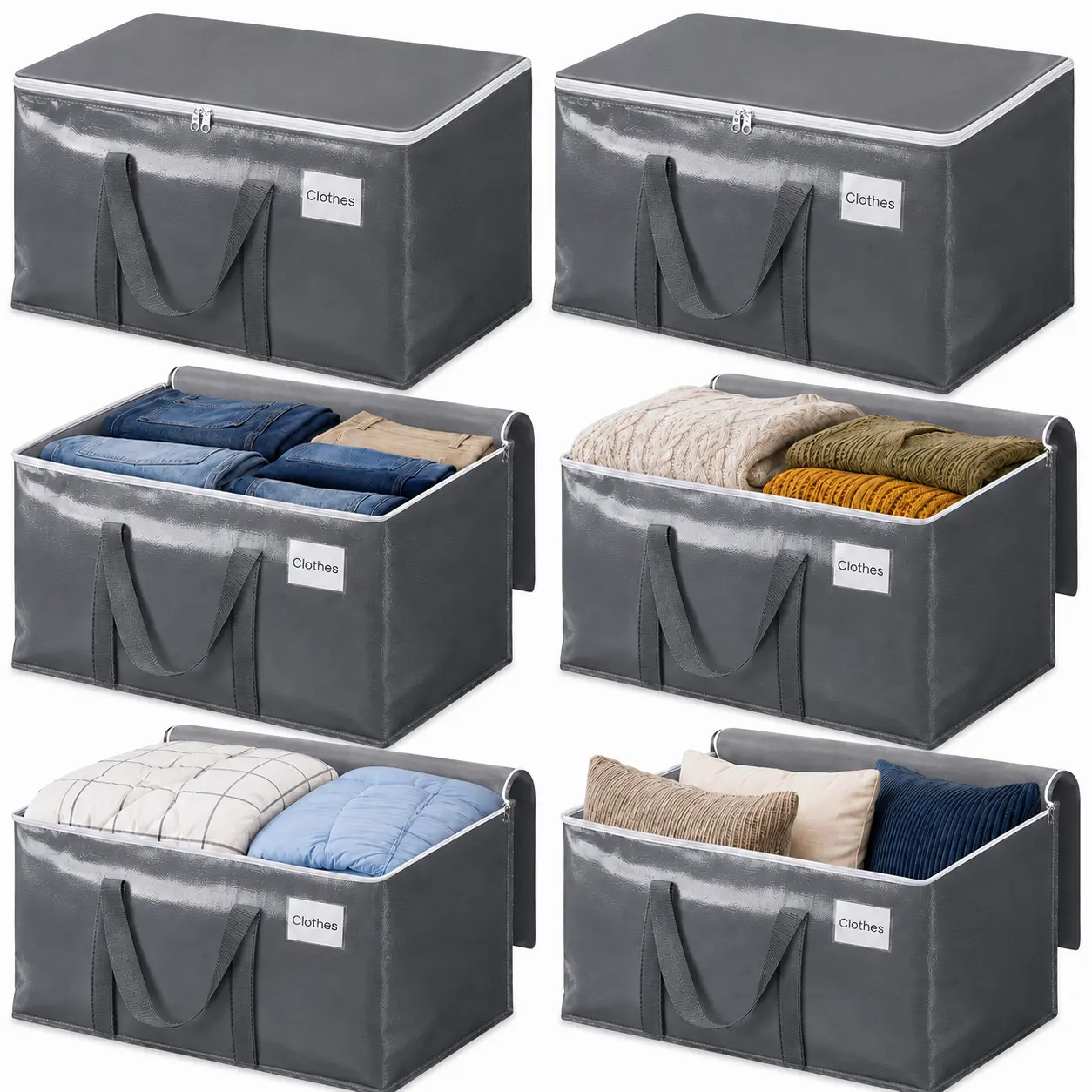 ElegantArray 6-Pack Heavy Duty Moving & Storage Bags with Zipper, Handles & Tag for College Dorm Moving Supplies (Grey)