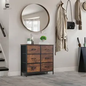 CAPHAUS Drawer Storage Tower w/ 6 Fabric Bins, Laundry Storage, Sorting Unit, Chest of Drawers, Organizer w/ P2 Board Top & Fabric Bins, Organizer Unit for Multi-purpose, Hallway, Office