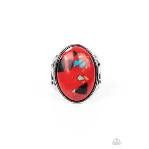 Majestic Marbling Red Ring with Marbling Design and Black Band