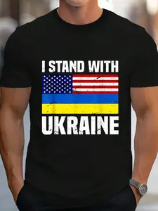 100% Cotton I Stand With Ukraine_ Ukraine_USA Flag, Ukraine_Forever T-Shirt Women's Men's Graphic Tee Crew Neck summer vacation Tops