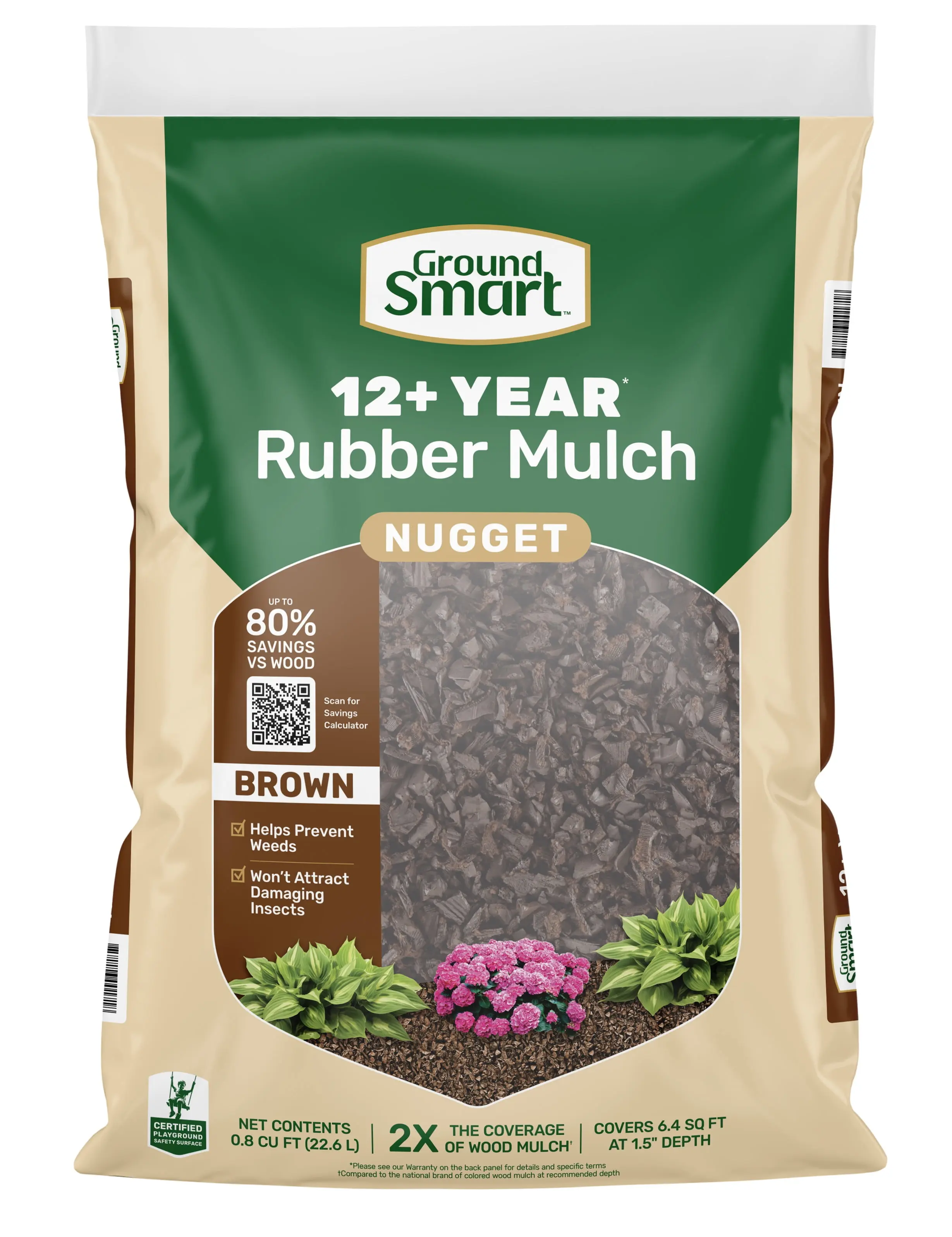 GroundSmart 12+ Year Brown Rubber Mulch Nugget, 0.8 Cu ft