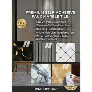Nexapick Premium Self-Adhesive Faux Marble Peel & Stick Tiles, 16/64 PCS DIY Waterproof High-Gloss Backsplash Tiles for Kitchen, Bathroom, Wall Decor, Heat Resistant Stick On Tile
