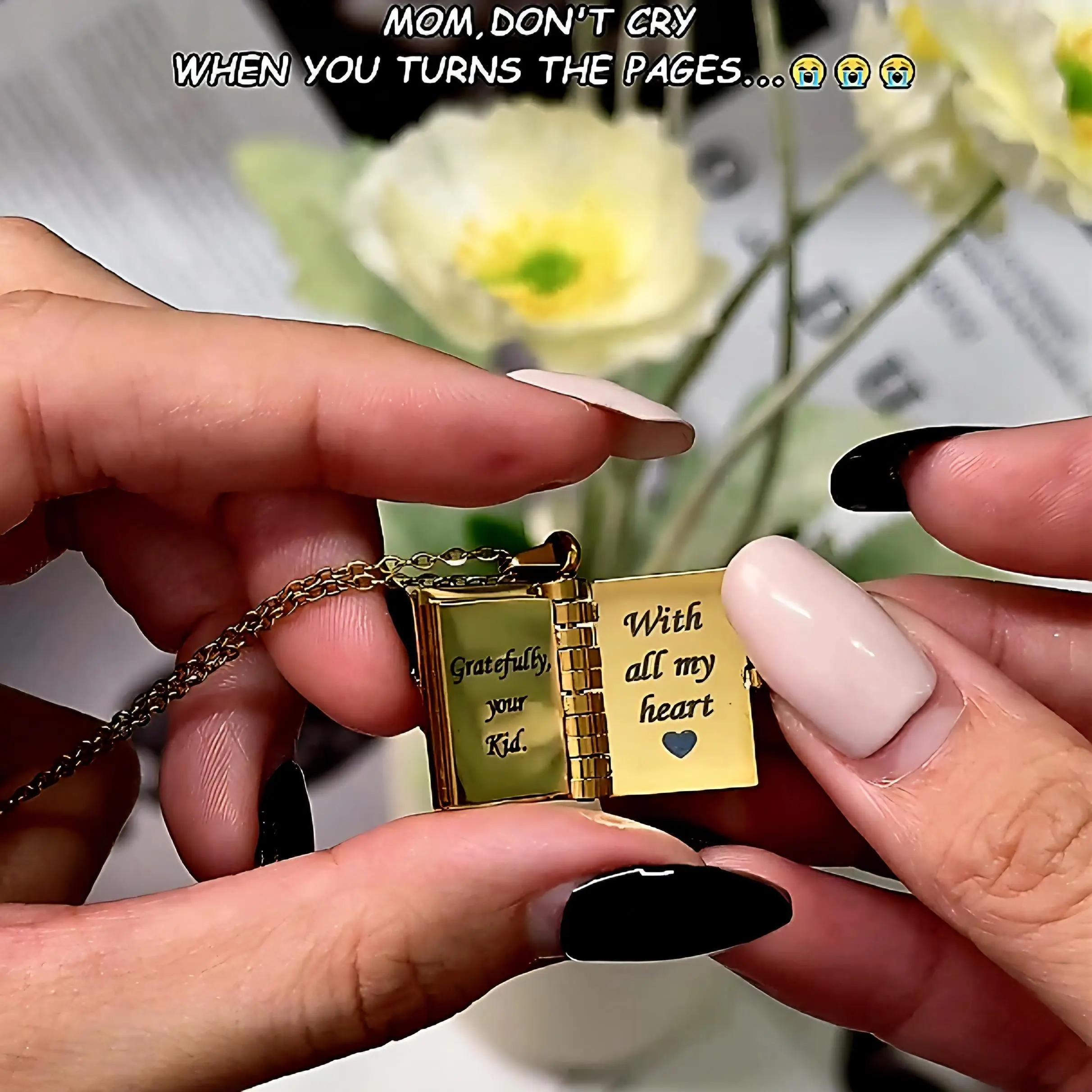 Stainless Steel Book Locket Necklace for Women, Engraved Long Chain Jewelry for Mom, Daily Memorial Gift for Christmas, Thanksgiving, Birthday, Female