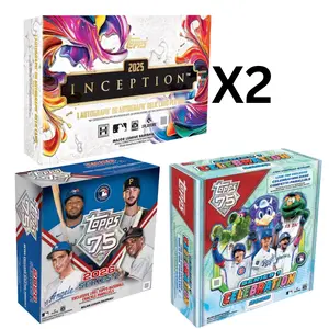 1300 BASEBALL 2025 INCEPTION BASEBALL HOBBY BOXES (2) + 2026 TOPPS 75 SERIES TWO MEGA BOX X1 + 2026 TOPPS SERIES 1 CELEBRATION MEGA BOX X1, NEW RELEASE!  2 AUTOGRAPHS / AUTOGRAPHED RELIC