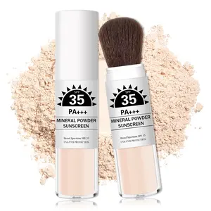 QIUFSSE SPF 35 Mineral Sunscreen Setting Powder with Brush, Translucent Matte Finish Volumizing Powder for Face & Scalp, Oil Control & Long-Lasting Protection