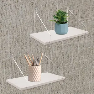 SnowTing 2 Set Fabric Wall Cubicle Shelf with Hooks, Wall Mounted Wooden Floating Storage Shelf for Fabric Panel in Kitchen, Bedroom, Living Room, Office Desk, 11.8 x 5.9 x 0.47 Inch (White)