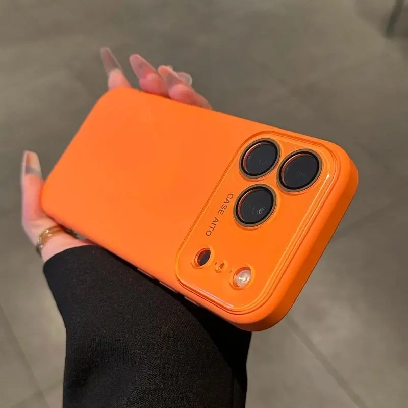 Simple solid color for iPhone 17/16/15/14/13 ProMax Pro Ari couple phone case Comes with a built-in lens protector --3994