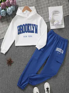 Outfits For Big Boys BROOKLYN Letter Graphics Hooded Tops & Cargo Pants Set 2Pcs Spring Autumn Clothing From 8-12T,Ready Stock 132406007