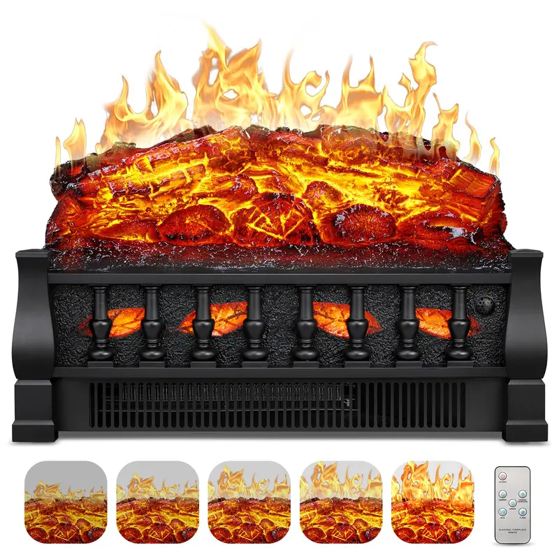 R.W.FLAME 21" Electric Fireplace Insert Log Heater, 750W/1500W Adjustable Heating Temperature, 5 Flame Brightness & Speed Settings, Realistic Ember Bed, Traditional Brown Logs, Overheat Protection, Remote Control
