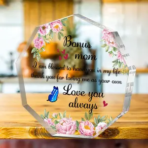 Flower Pattern Acrylic Desk Sign, 1 Count Bonus Mom Gift, Desktop Ornament for Home Dormitory Office Living Room