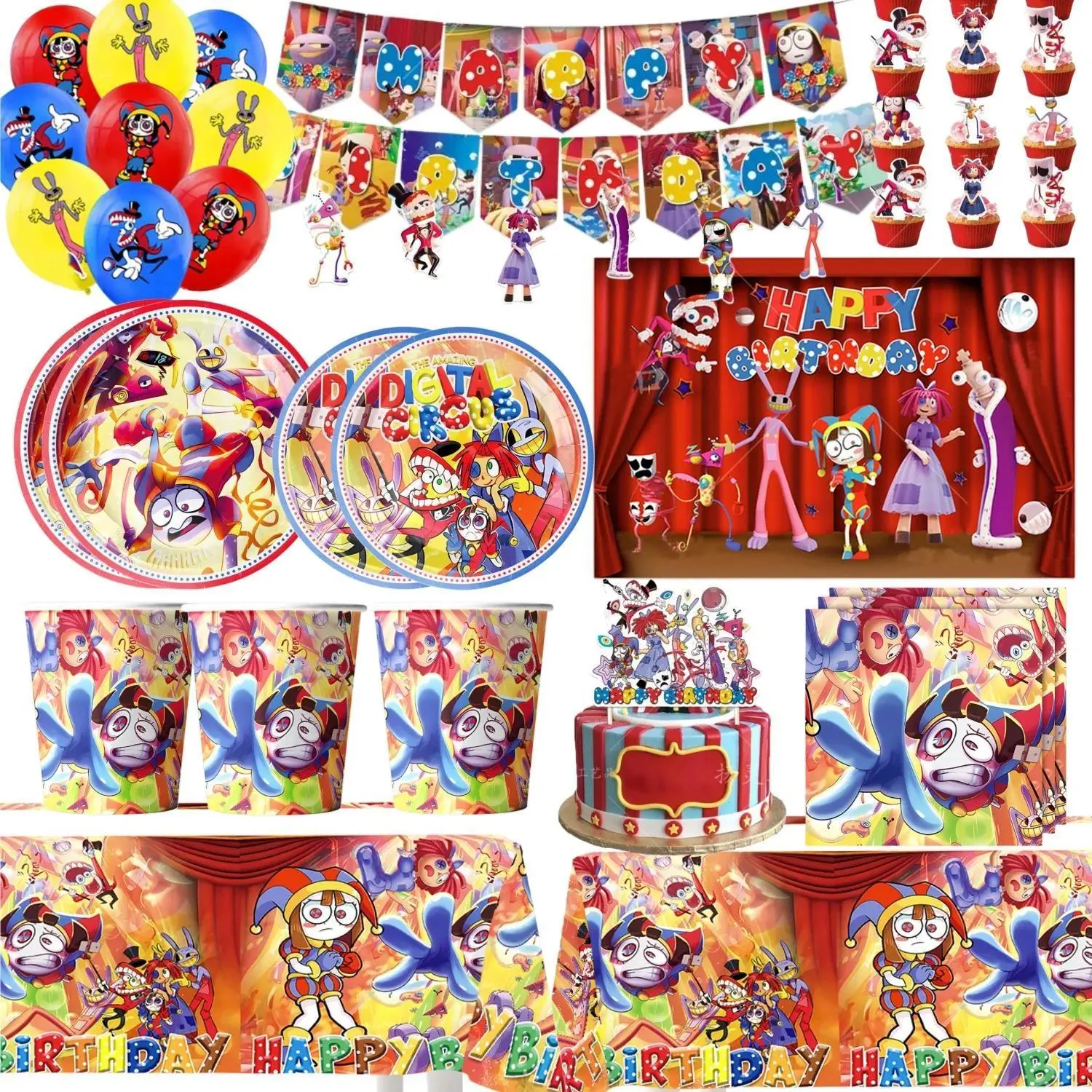 Circus Themed Party Decorations Supplies - 12pcs Cake Topper, Digital Balloon Banner, Happy Birthday Baby Shower Home Supplies Tableware Gifts