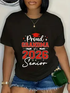 100% Cotton Unisex Senior 2026 Proud Grandma of a 2026 Senior Graduate T-Shirt Graphic Printed Casual Round Neck T shirt