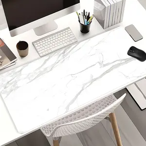 Pure White Marble Mouse Pads Extra Large Computer Desk Top Mat, Non - Slip Rubber Base & Stitched Edge, Minimalist Stone Decor for Home Office