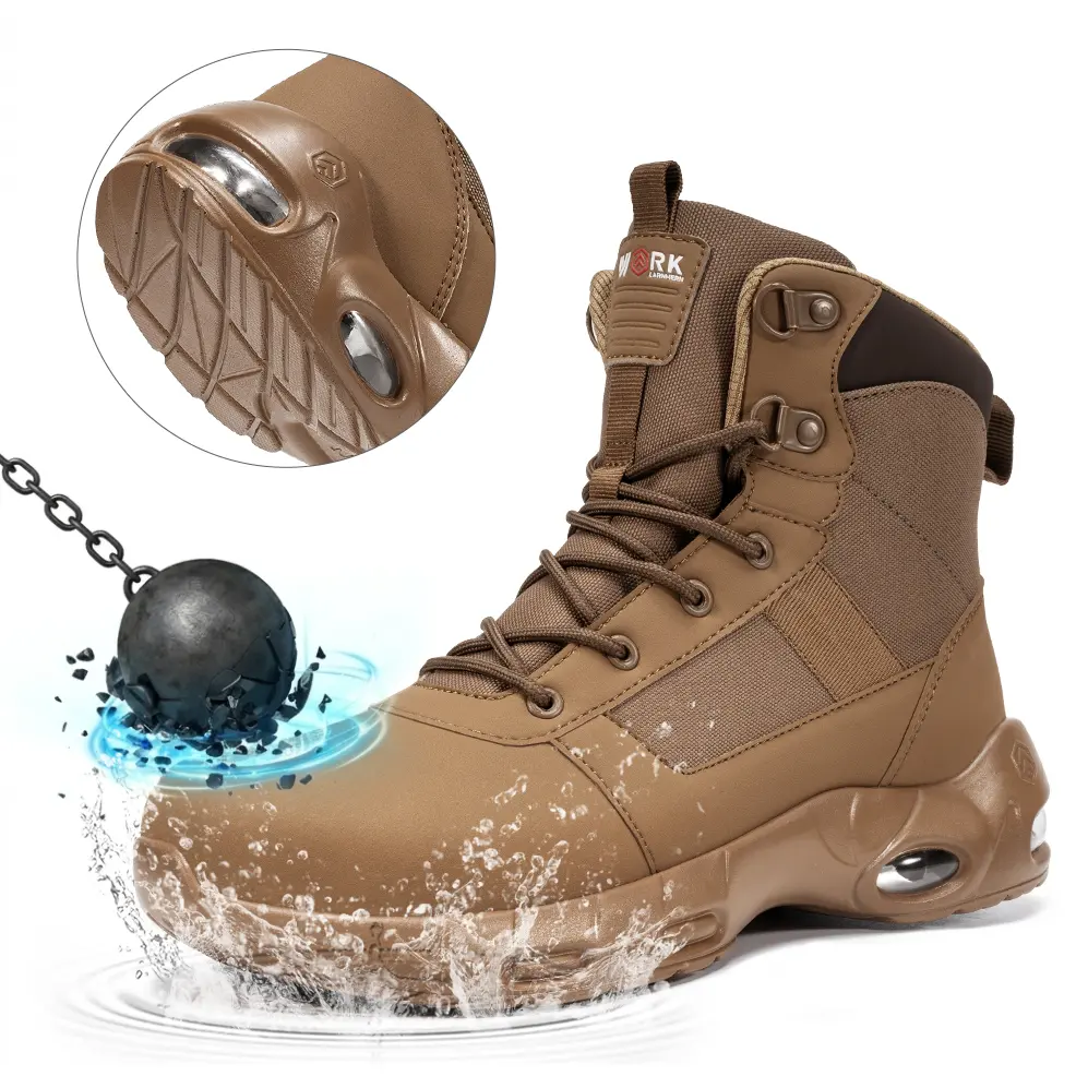 【Labor Day】Men's Waterproof Steel Toe Work Safety Boots, ASTM Lightweight Breathable Boots with Side Zipper, Slip-Resistant TPU Outsole, All-Season Footwear for Warehouse, Construction, Carpenter & Outdoor Work