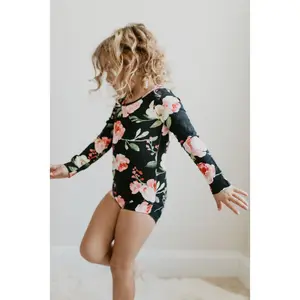 Girls Black Floral Leotard for Dance/Tumbling/Gymnastics