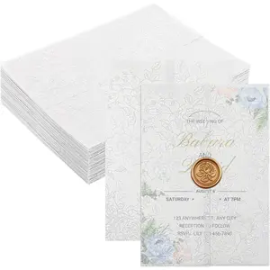 60 Pack Floral Vellum Jackets for 5x7 Invitations, Pre-Folded 115GSM Translucent Thick Vellum Paper Wraps for Wedding Invitation Baby Bridal Shower Birthday Party Events