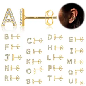 26 Initial Letter Studs  Earrings Sterling Silver Ear Needle For Women Hypoallergenic Earrings Fashion Party Gift