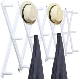 Accordion Wall Hanger,Wooden Expandable Coat Rack Wall Mounted,Accordion Hat Rack for Wall,Accordion Hook Rack for Hats,Caps,20 Peg Hooks,White