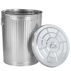 212 MAIN 20gal Round Galvanized Steel Trash Can with Lid - Durable Metal Bucket, 17.75-in Chrome-Enhanced Container, Kitchen & Outdoor Bin for Lawn Garden Use, Kitchen Trash Can, Outdoor Trash Can