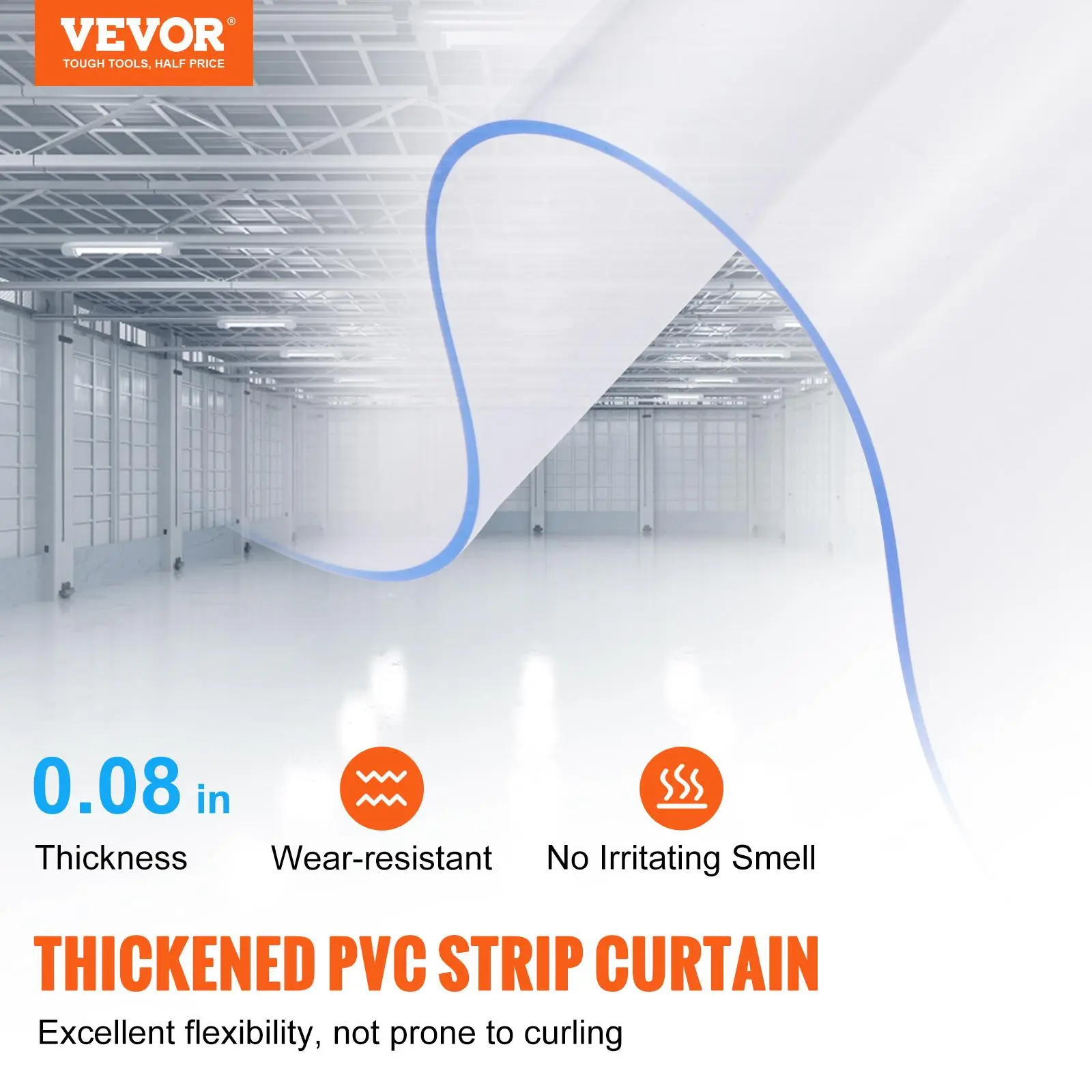 【Summerfinds】VEVOR Strip Curtain, 84" Height x 38" Width, 0.08" Thickness, 6PCS Clear PVC Strip Door Curtain, Freezer Curtain, Plastic Door Strips for Walk in Freezers, Coolers & Warehouse Doors, with 50% Overlap
