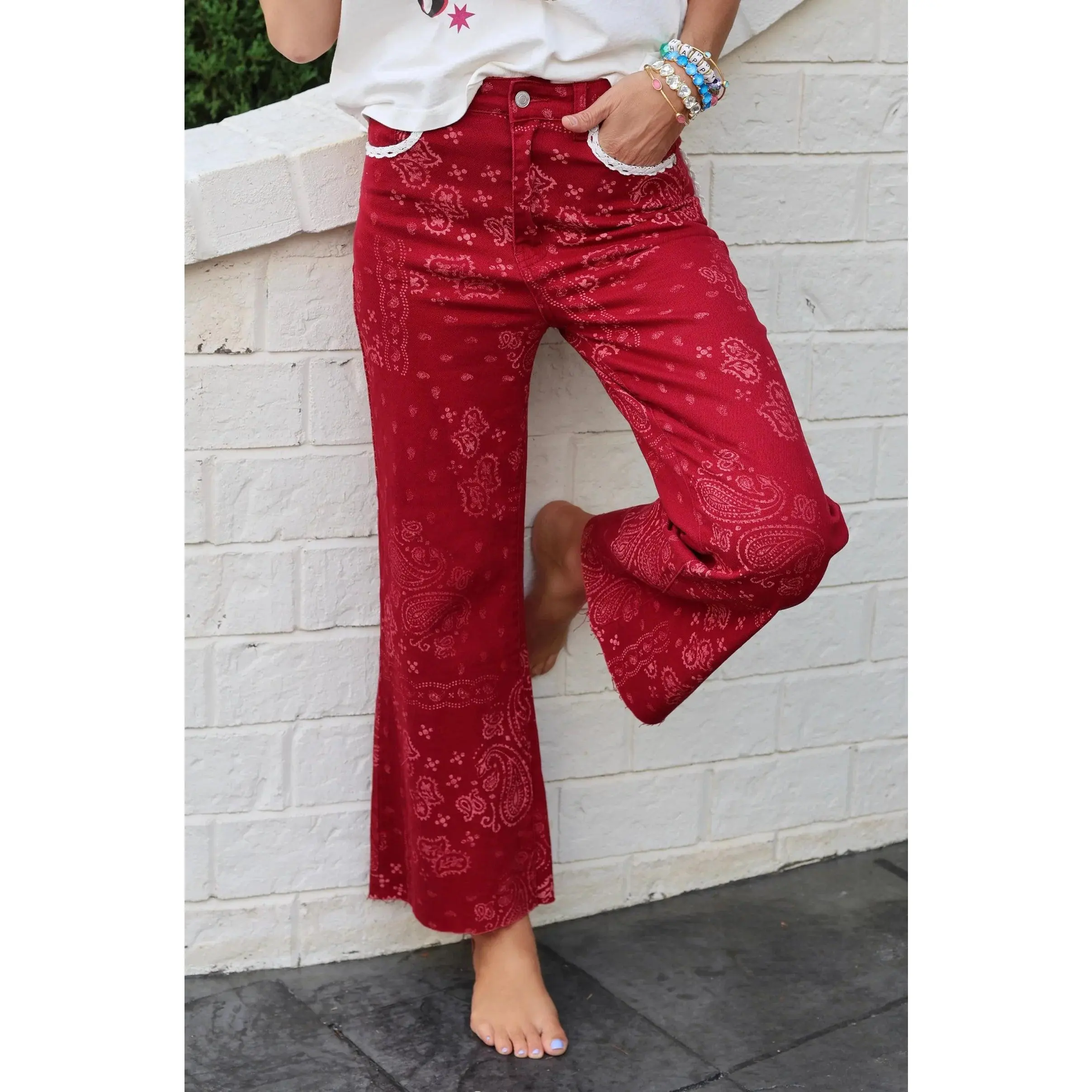 Red Bandana Denim Pant