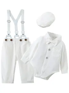 Baby Boy Suits  Wedding Baptism Church Outfit , 0-18 Months Infant Boy Gentleman Set, Dress Shirt+Vest+Suspender Pants+Bowtie boys Cotton cute clothes set
