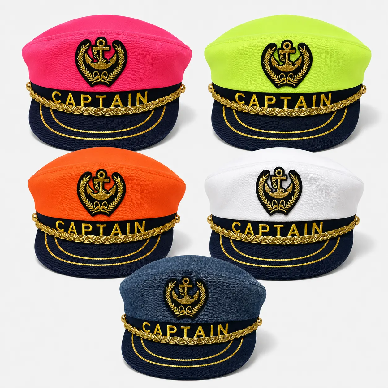 Captain Hat Nautical Sailor Boat Hat with Gold Cord & Embroidery 5 Colors Costume Cruise Party Top Hat