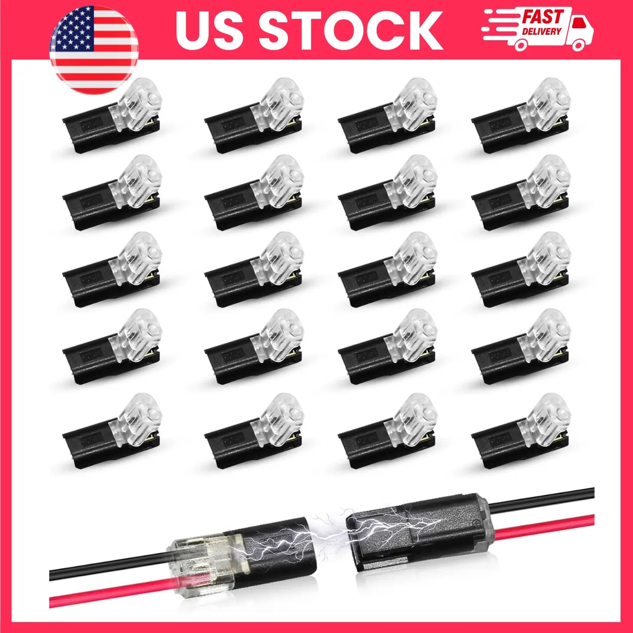 20PCS 2 Pin LED Strip Connectors, Double Wire Plug-In Connectors with Locking Buckle, Reusable Low Voltage Wire Connectors, Quick Push Wire Terminal Connectors for LED Strip Lights, Automotive & Home Wiring | electrical wire connector, wiring connector