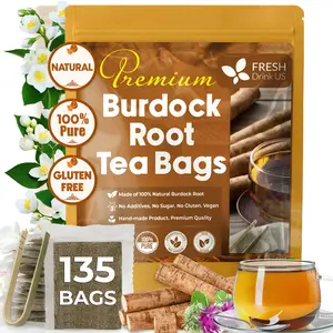 【FreshDrinkUS】 Premium 135 Burdock Root Tea Bags, 100% Natural & Pure from Burdock Root. Burdock Root Herbal Tea. Burdock Root Tea. No Sugar, No Caffeine, No Gluten, Vegan. Beverage
